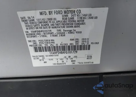 2015 Ford Taurus Sel from USA, damaged, VIN 1FAHP2H84FG101729